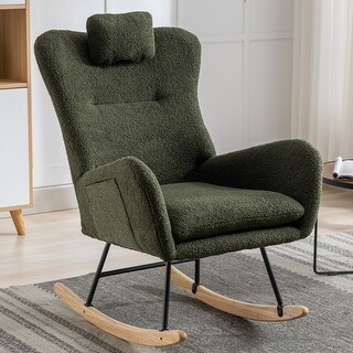 35.5 inch Rocking Chair with Pocket, Soft Teddy Fabric Rocking Chair ...
