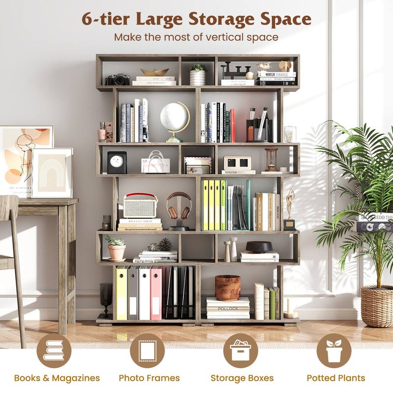 Gymax Set of 2 6-tier Storage Bookshelf w/Anti-toppling Kits