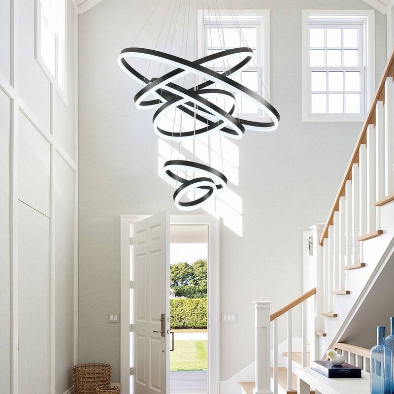 Modern Led Chandelier 6 Ring Chandelier LED Ceiling Lights with Remote