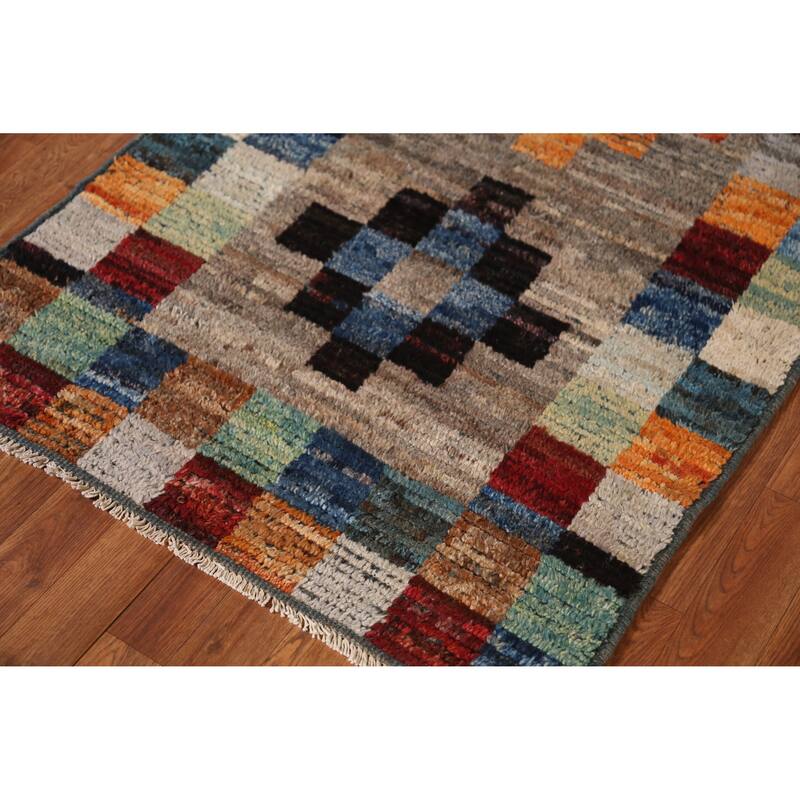 Moroccan Oriental Runner Rug Handmade Checkered Wool Carpet - 3'1" x 9'10"