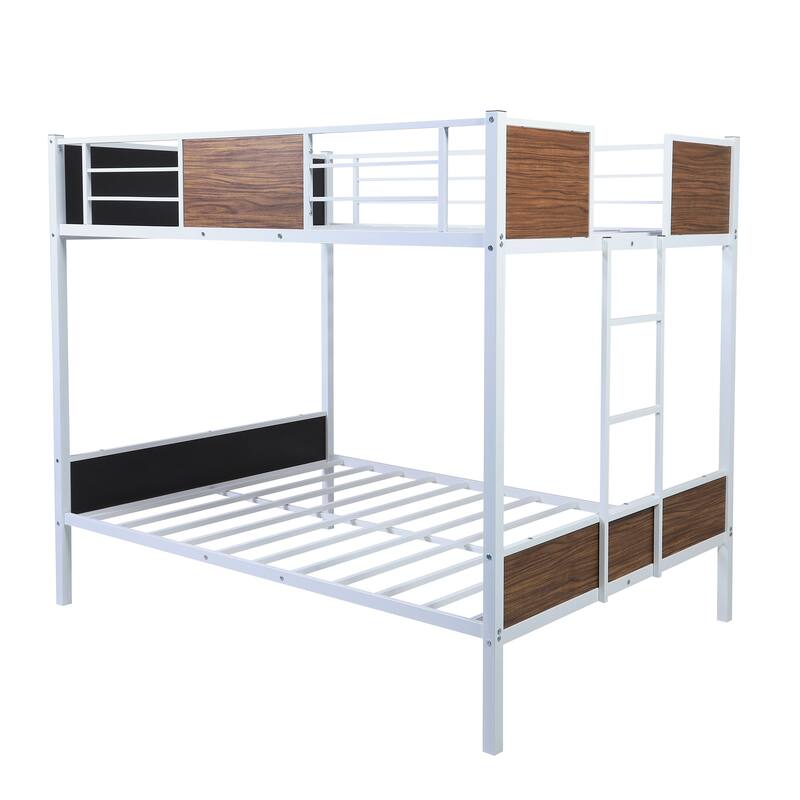 Full-over-full bunk bed modern style steel frame bunk bed with safety rail, built-in ladder for bedroom,dorm,adults