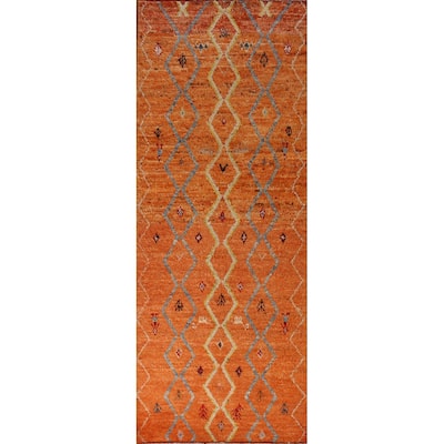 Orange Moroccan Runner Rug Handmade Hallway Wool Carpet - 3'2" x 9'9"