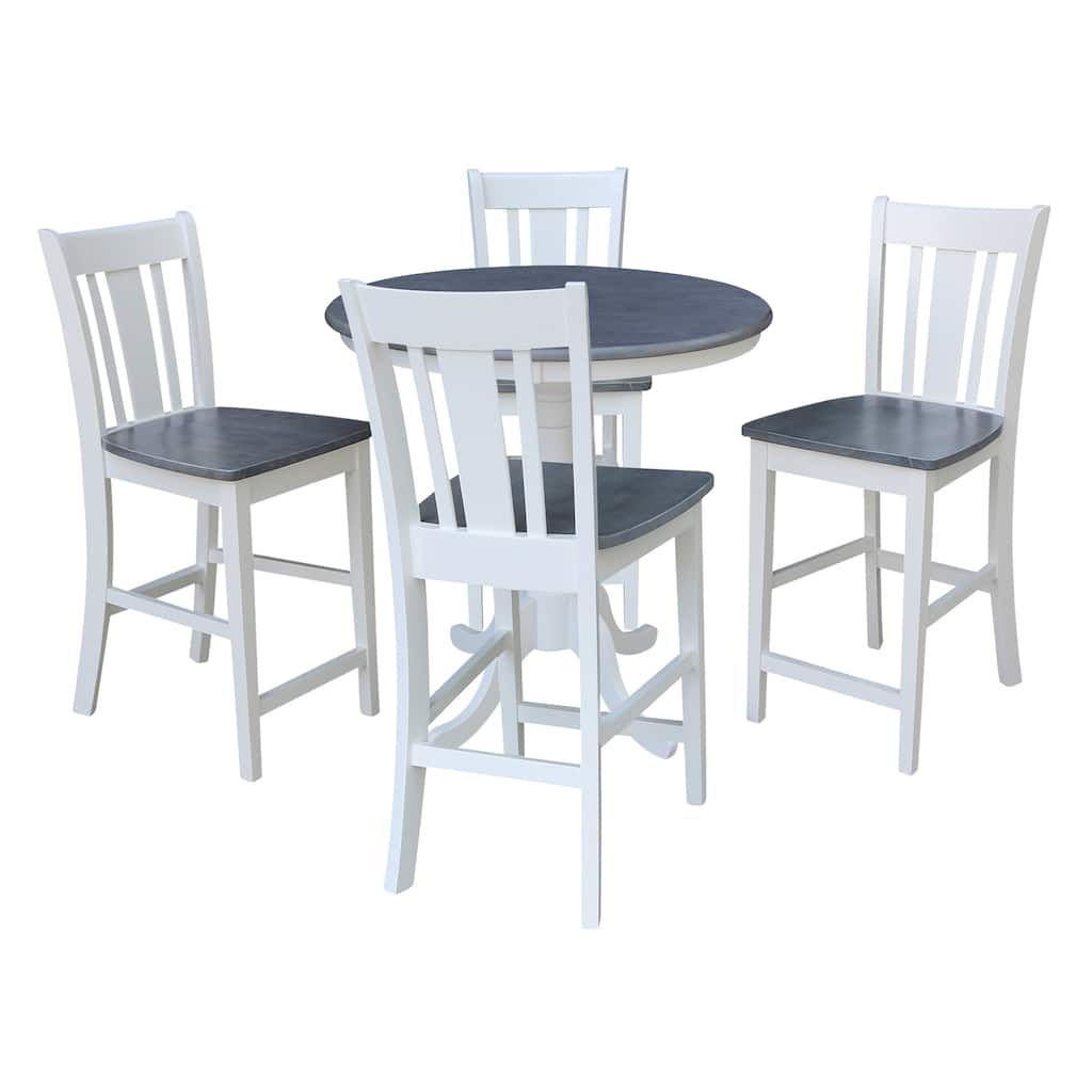 36 in Solid Wood Round Pedestal Gathering Height Dining Table with 4 San Remo Counter Height Stools