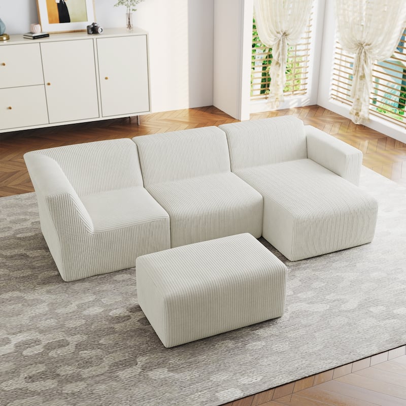 Modern Corduroy L-Shaped Foam Sectional Sofa with Chaise Lounge- Vacuum Packed, Tool-Free Setup