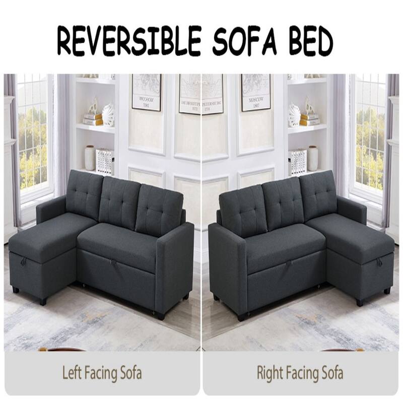 Upholstered Pull Out Sectional Sofa with Storage Chaise, Convertible Corner Couch