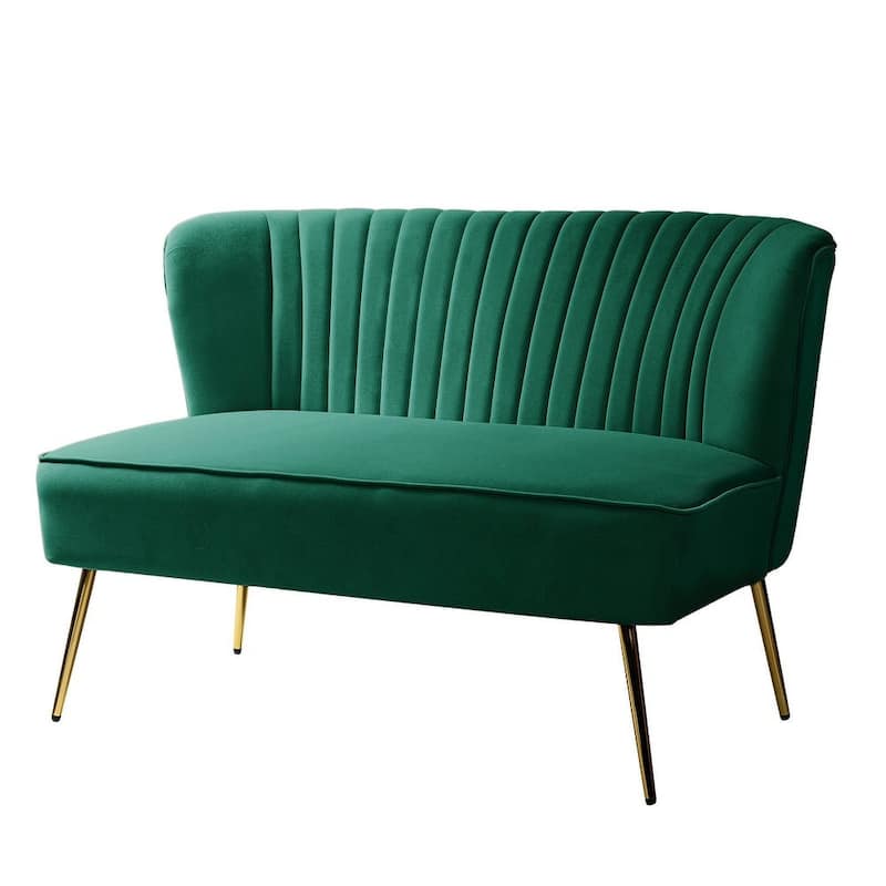 Monica Modern Velvet Curved Tufted Back Loveseat with Metal Tapered Legs by HULALA HOME - GREEN