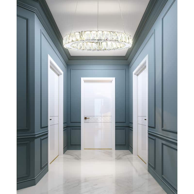 Alexia 15.7" Adjustable Integrated LED Metal/Crystal Pendant Pendant, Chrome/Clear by JONATHAN Y
