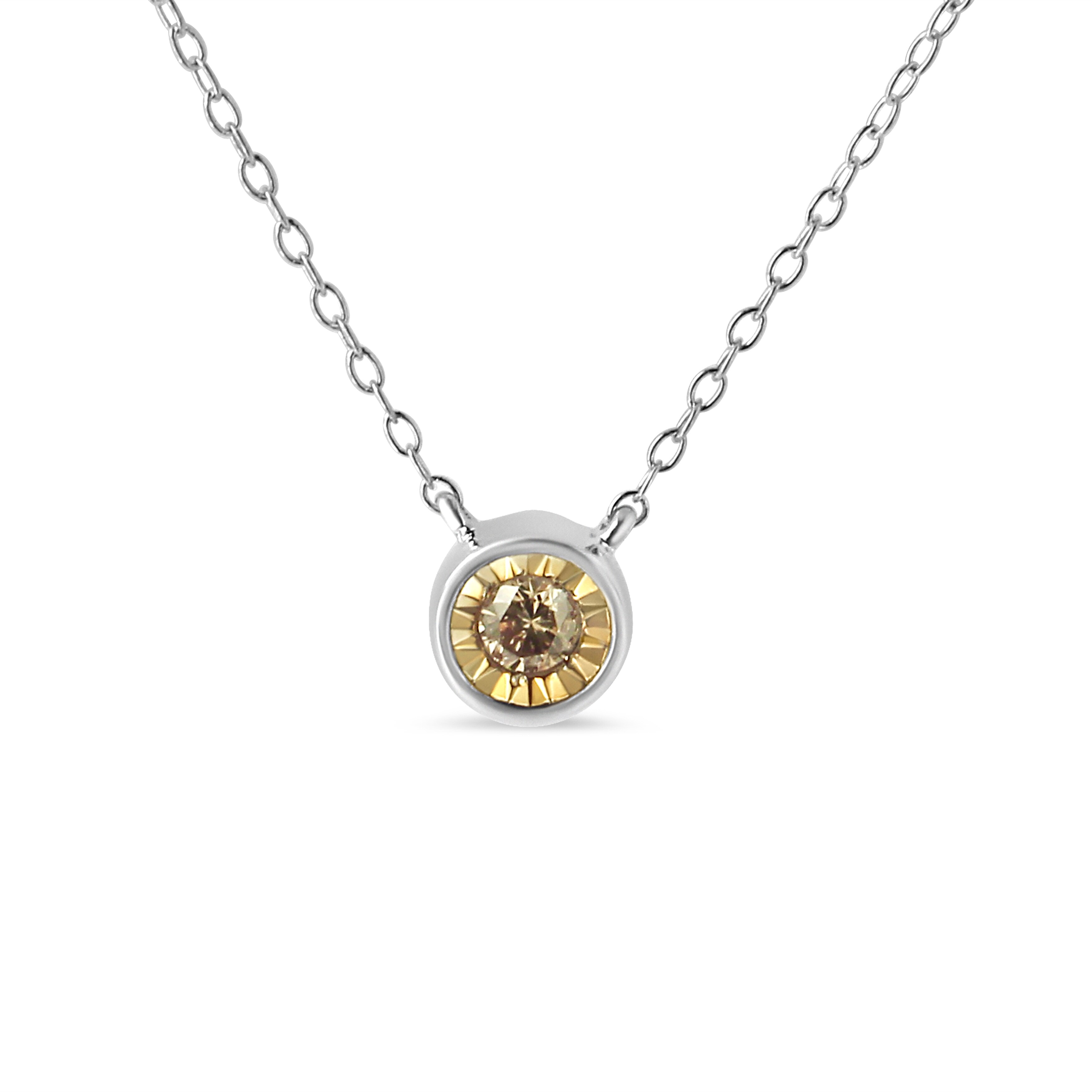 Sterling Silver Champaign and White Diamond Swirl Pendant-Necklace