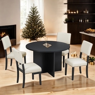 5-Piece Round Dining Table Set with 4 Upholstered Dining Chairs - Bed ...