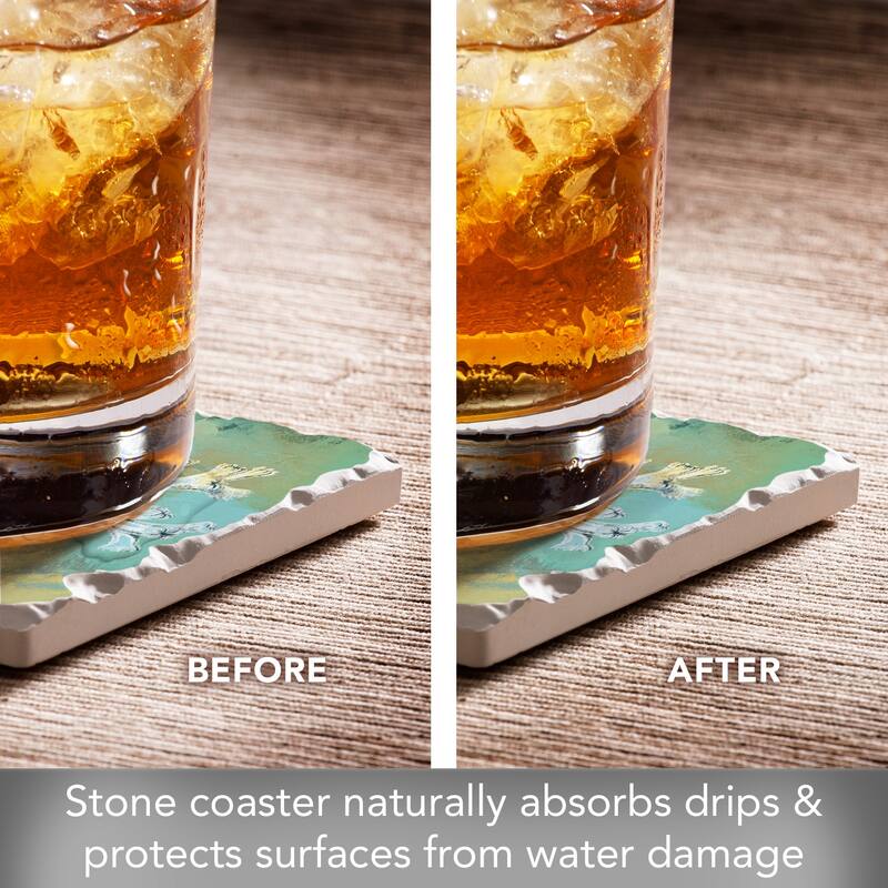 4 Pack Absorbent Stone Coasters with Cork Backing 4" Square Made in The USA Absorbent Wipes Clean