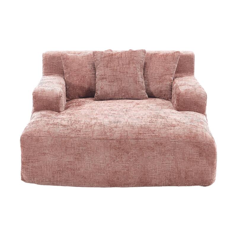 Modern Chenille Lazy Sofa Chaise Lounge Armchair Sofa Bed with 3 Pillows for Living Room Bedroom