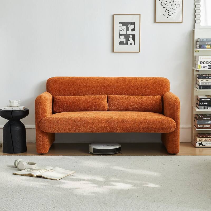 Stylish Velvet 2 Seat Sofa Accent Sofa with Lumbar Pillow, Loveseat Sofa Couch with Wood Frame for Living Room