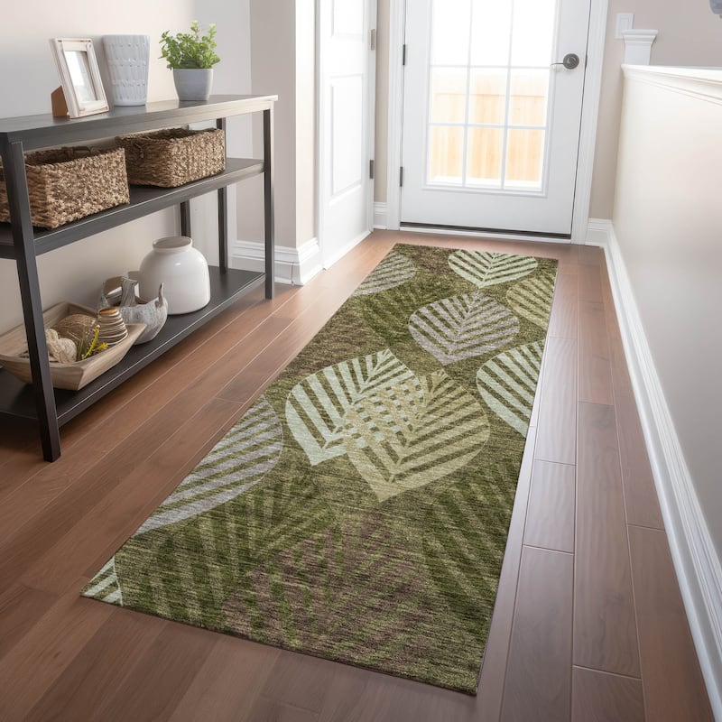 Premium Washable Super Soft Farmhouse Leaves Mayfield Rug - Olive - 2' 3" x 7' 6" - Runner