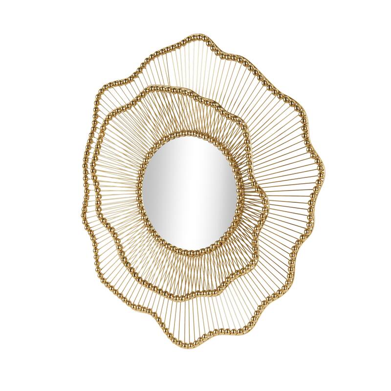 Metal Floral Layered Frame Room Wall Mirror with Layered Floral Frame - Gold - Roche River Decor