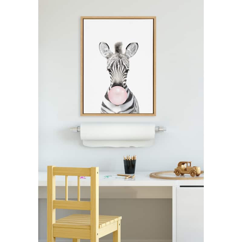 Kate and Laurel Sylvie Bubble Gum Zebra Framed Canvas by Amy Peterson