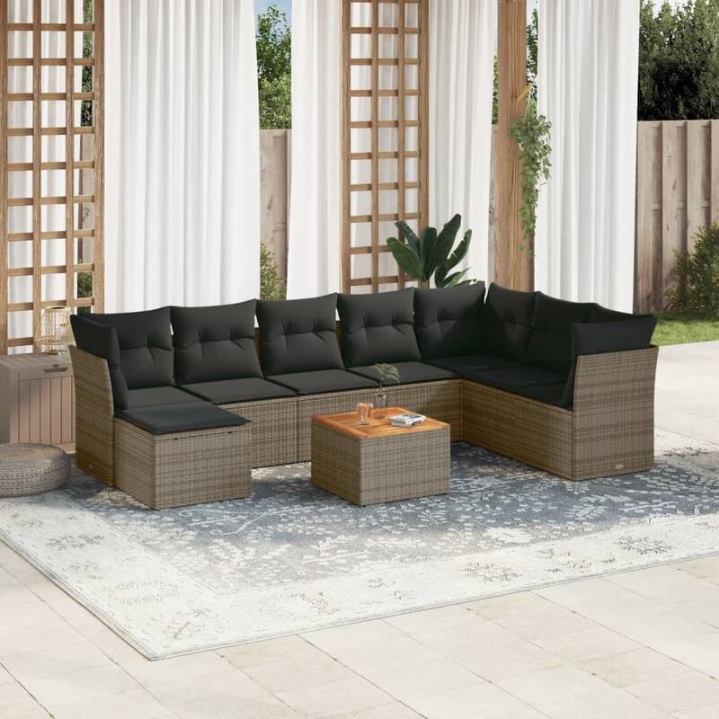 vidaXL Patio Sofa Set with Cushions Outdoor Furniture 9 Piece Poly Rattan - 24.4 x 24.4 x 27.2 - Grey