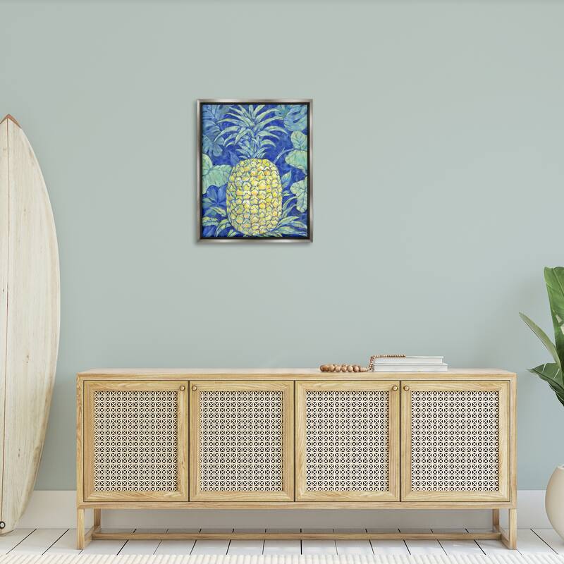 Stupell Blue Hawaii Pineapple Framed Floater Canvas Wall Art Design By Paul Brent