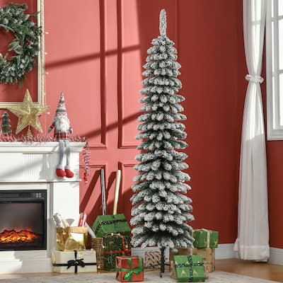 HOMCOM 6' Slim Flocked Christmas Tree with Stand