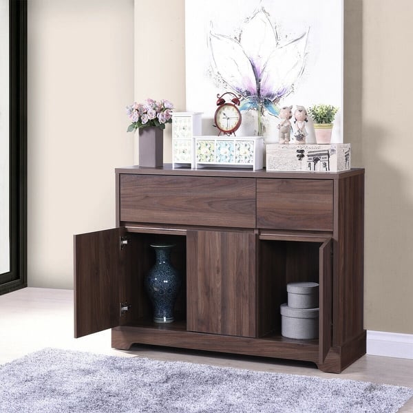 Buffet Sideboard Console Table Cabinet W 2 Storage Drawers Walnut Overstock 31647199