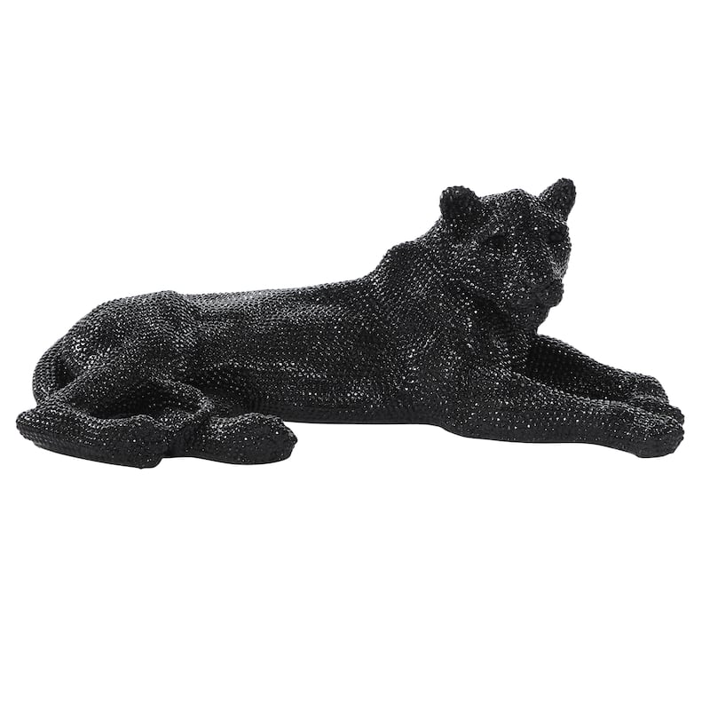 Polystone Leopard Decorative Sculpture with Carved Faceted Diamond Exterior - Black, White, Gold or Silver - Roche River Decor - Black - 39"W, 14"H
