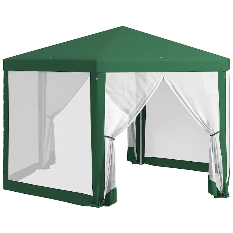 Hexagon Outdoor Party Tent with Mesh Screen Sidewalls, UV Protection, and Two Zippered Doors - Green