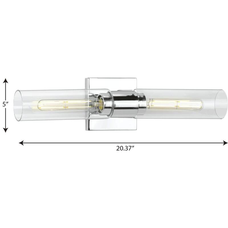 Clarion Collection Two-Light Polished Chrome and Clear Glass Modern Style Bath Vanity Wall Light - 20.37 in x 4 in x 5 in