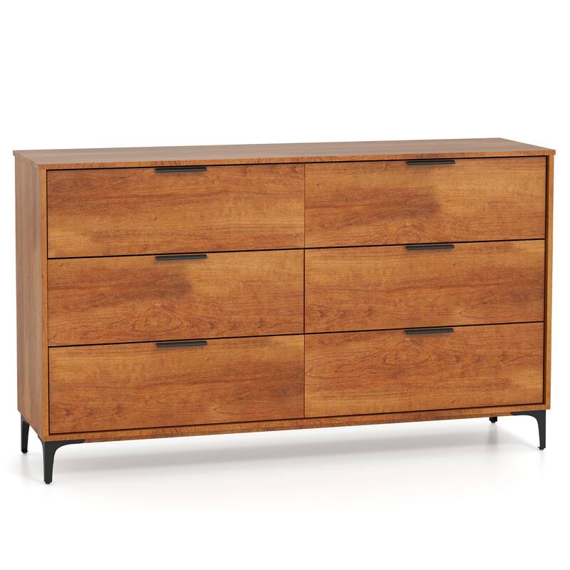 Cherry MDF Engineered Wood Storage Chest with Metal Legs and Drawers - 6-drawer
