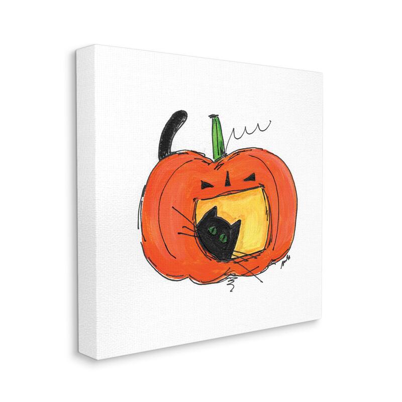 Stupell Black Cat Jack-O-Lantern Happy Festive Pumpkin Canvas Wall Art - Orange