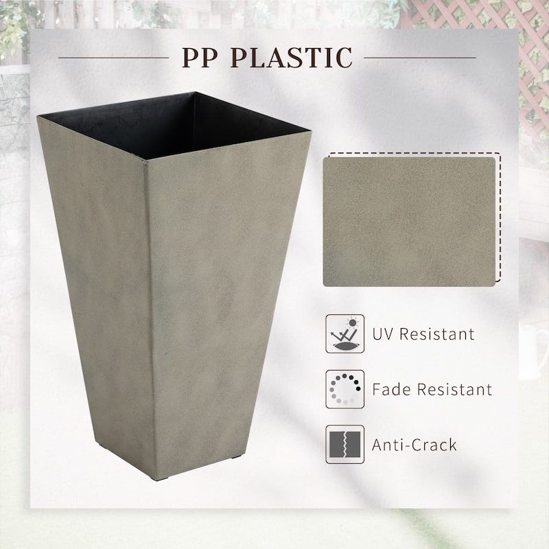 Outsunny 28" Tall Plastic Flower Pot, Set of 3, Large Outdoor & Indoor Plastic Garden Planters, for Entryway, Patio, Yard