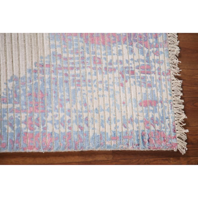 Striped Abstract Accent Rug Hand-Knotted Wool Carpet - 3'11"x 5'10"