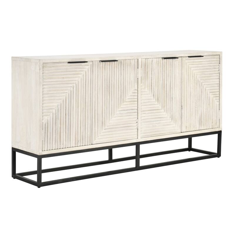 Classic Home Flint Four-Door Mango Wood Sideboard in Whitewash - Whitewash