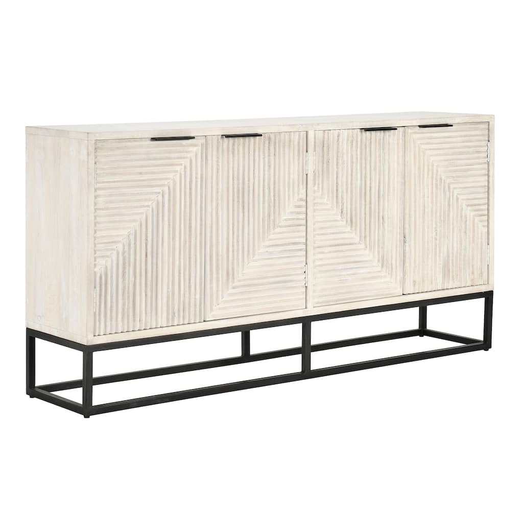 Classic Home Flint Four-Door Mango Wood Sideboard in Whitewash