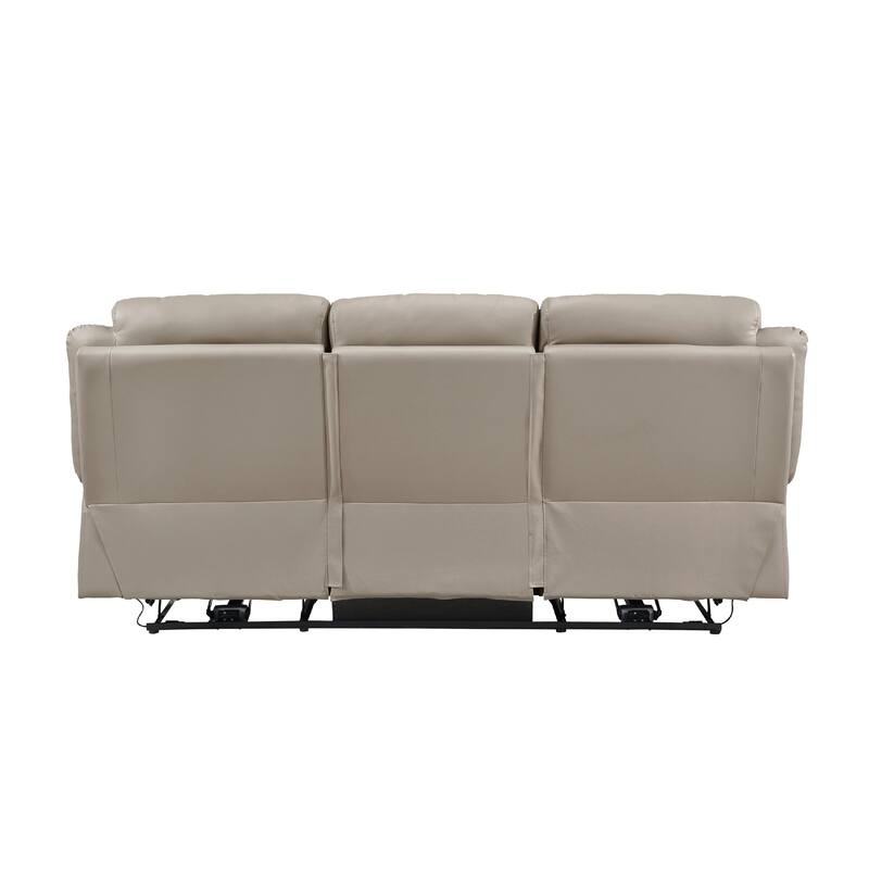 Conia Power Double Reclining Sofa, Latte Beige Leather, USB, 87 Inch