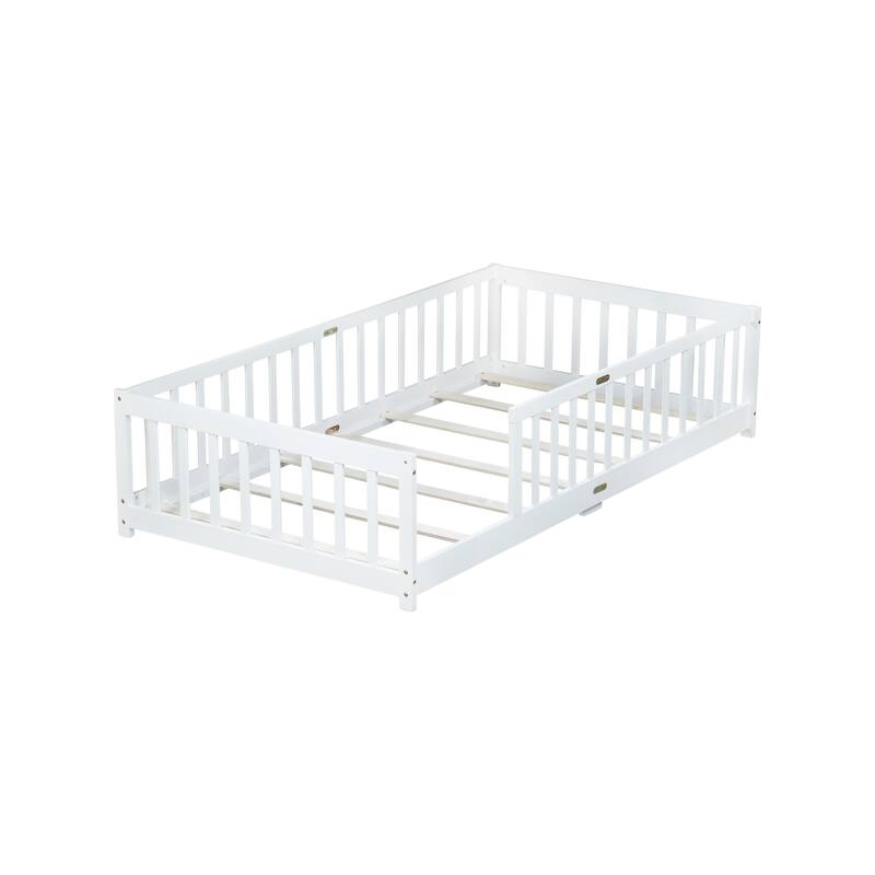 Twin Size Floor Bed with Fence without Door