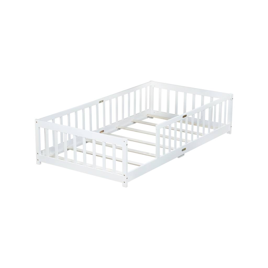 Twin Size Floor Bed with Fence without Door