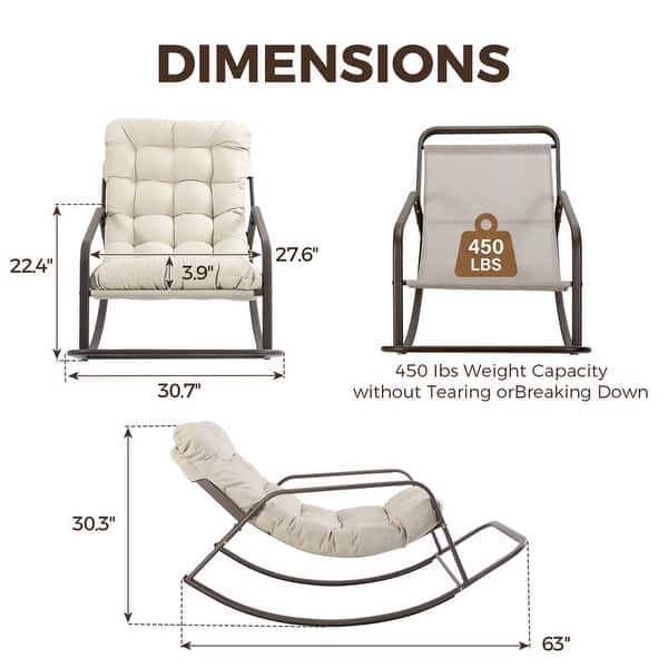 dimension image slide 1 of 2, Oversized Papasan Rocking Lounge Chair with Footrest, Heavy-Duty 450lbs Metal Frame, Indoor Outdoor Patio Rocker with Cushion