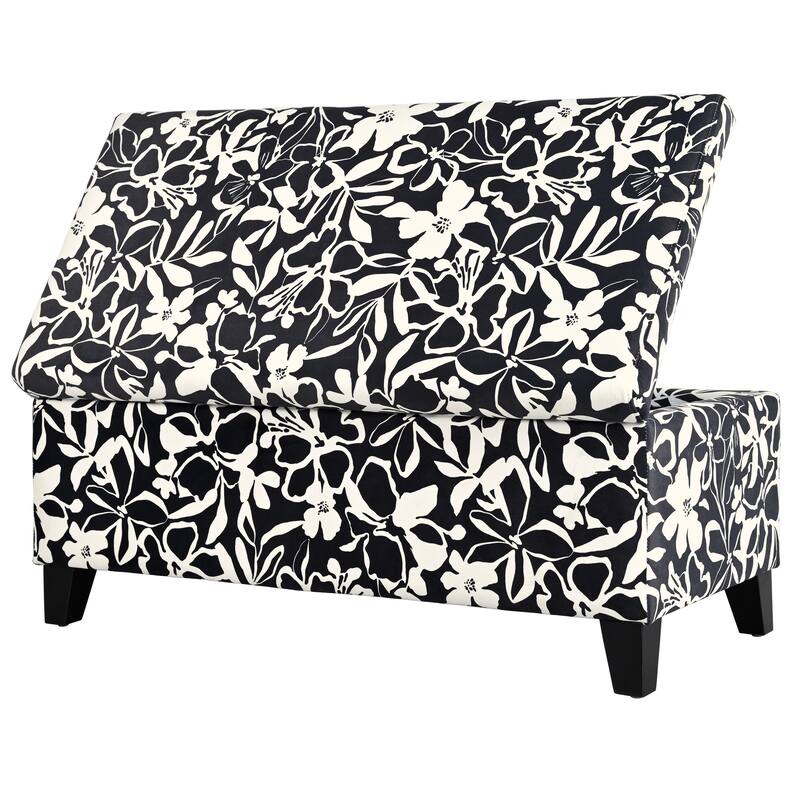 Roomfitters Upholstered Storage Ottoman Bench with Hinged Lid, Floral Fabric Accent Seat for Living Room or Bedroom