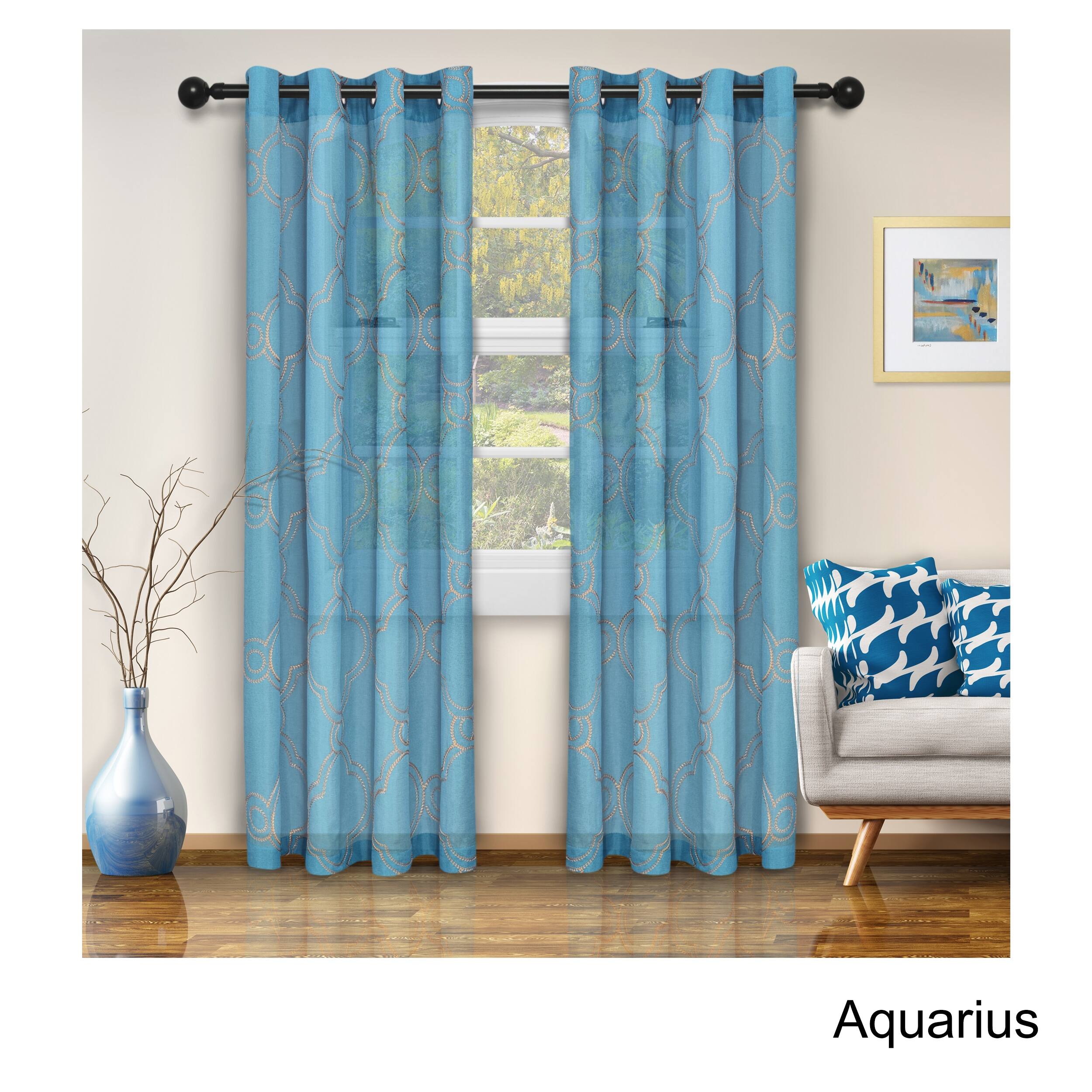 Superior Embroidered Sheer Grommet Curtain Panel Set of 2 On Sale
