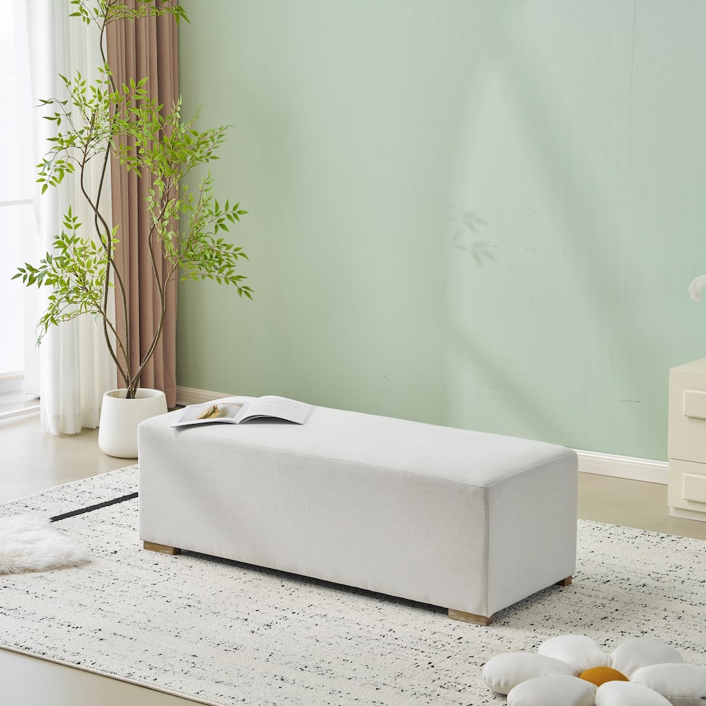 Christopher Knight Home - Lundquist Fabric Simple White Long Ottoman with Silent Base