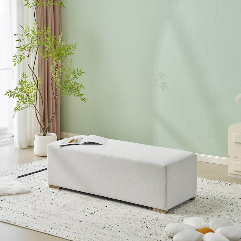 Simple White Long Ottoman - Practical Living Room & Bedroom Furniture - White