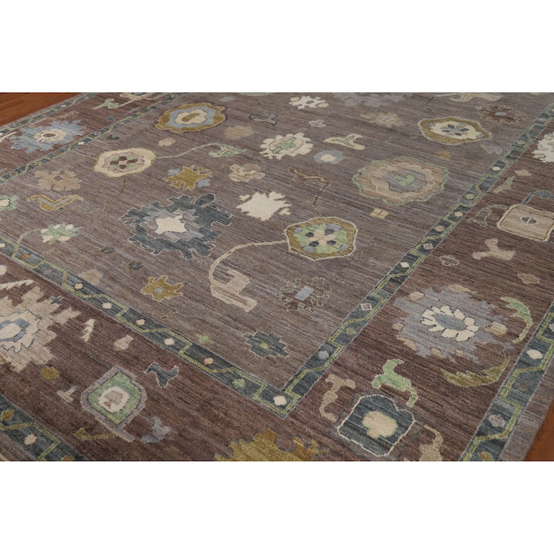 Vegetable Dye Brown Oushak Turkish Area Rug Hand-Knotted Wool Carpet - 9'0" x 11'6"