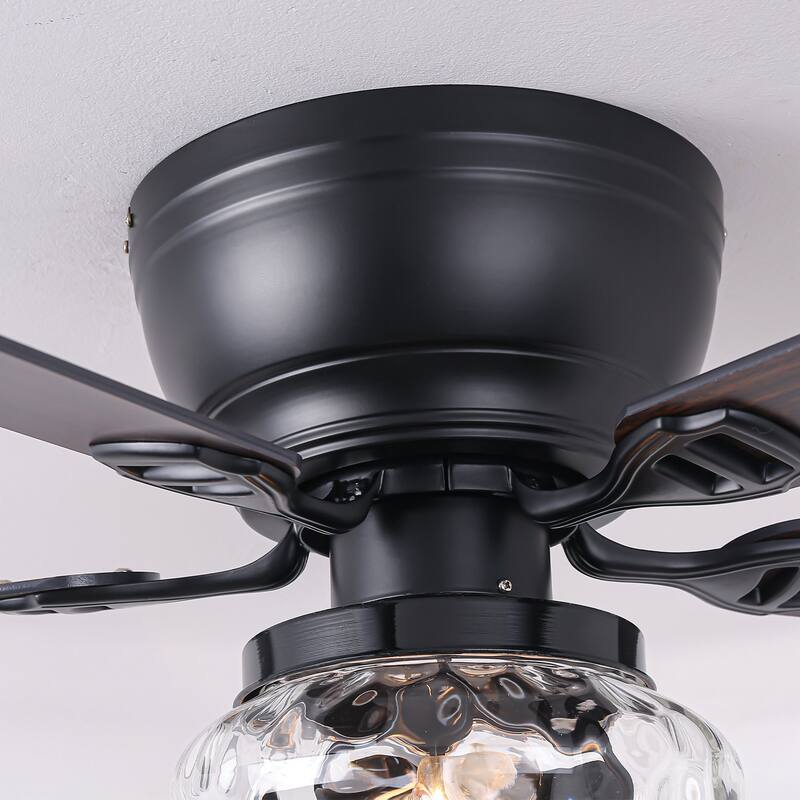 52" Classic Matte Black Flush Mount Ceiling Fan with Light and Remote - 52 in. D x 52 in. W x 14 in. H