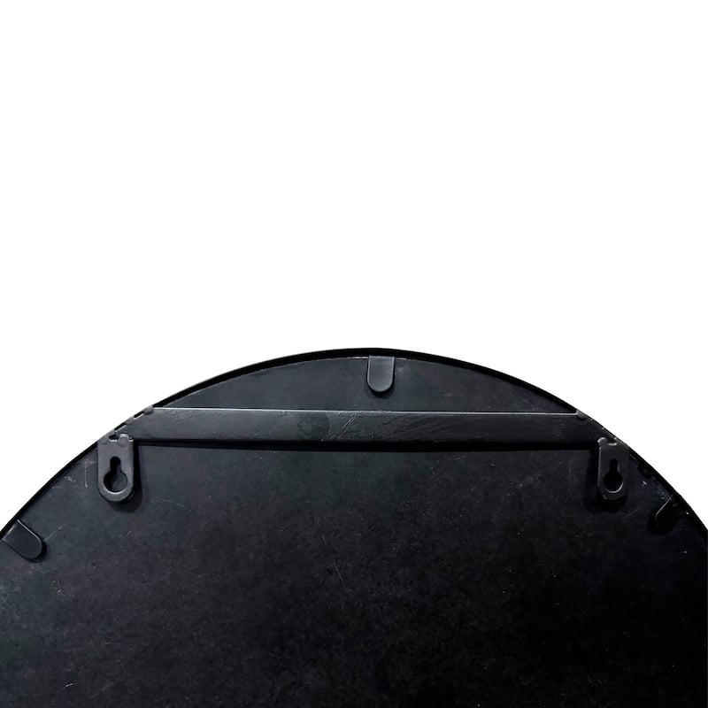 Oval Metal Wall Mirror with Framed Edges and Wooden Backing, Black