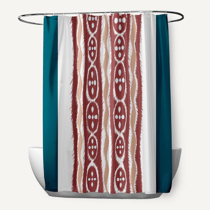 Tribal Stripes Pattern Shower Curtain - Teal