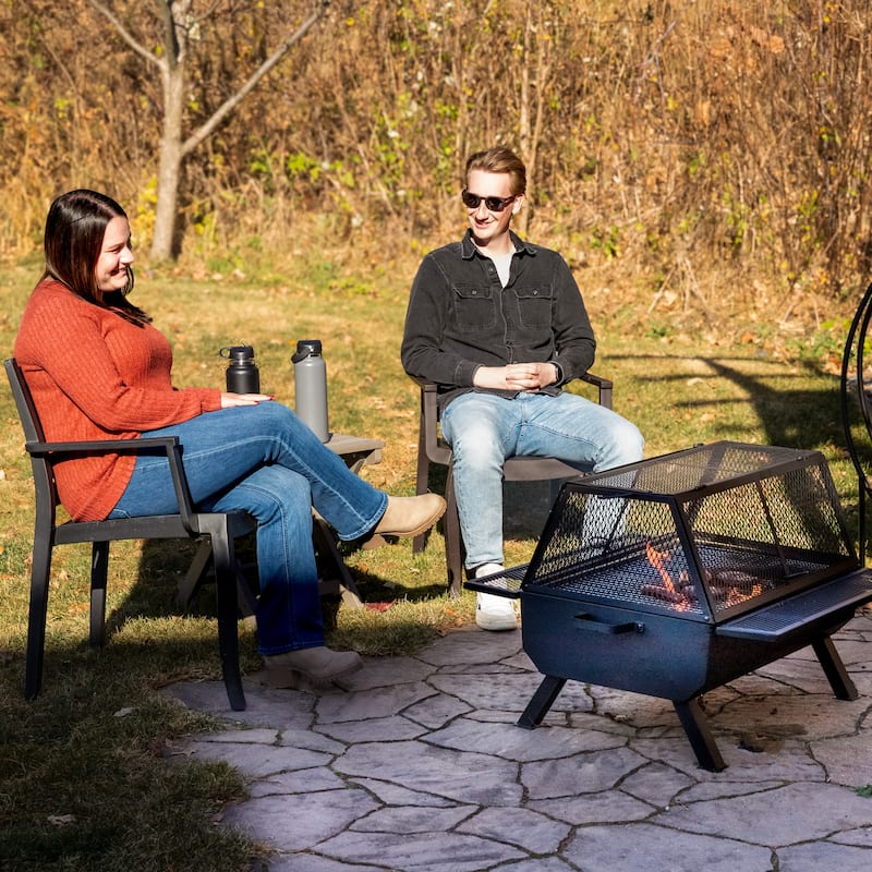 Sunnydaze Outdoor Fire Pit with Grill and Spark Screen - 36" H