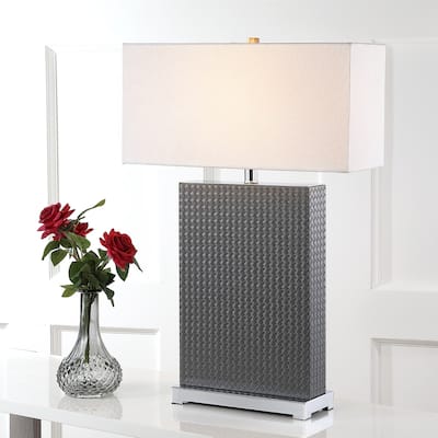 SAFAVIEH Lighting 28-inch Joyce Faux Woven Leather Grey Table Lamp (Set of 2) - 18"x8 "x27.75"