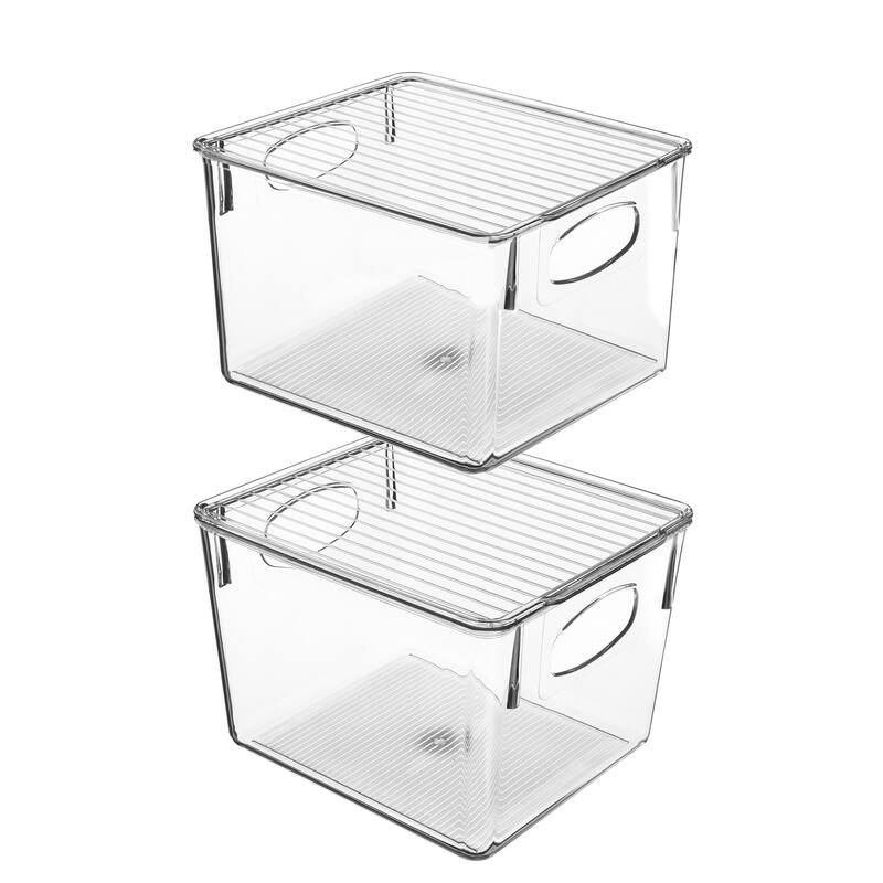 Stackable Fridge/Freezer Bins Organizer w Lid Food Storage Containers
