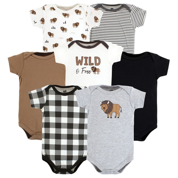slide 1 of 1, Hudson Baby Cotton Bodysuits, Wild Buffalo 9-12 Months - Wild Buffalo