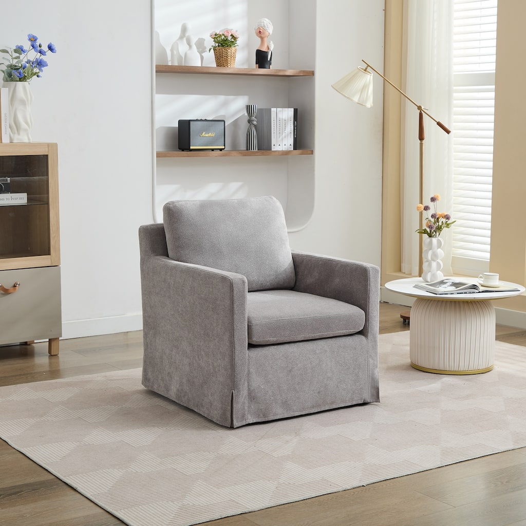 Modern 29.92" Chenille 360° Swivel Accent Chair with Solid Wood Frame and Removable Back Cushion