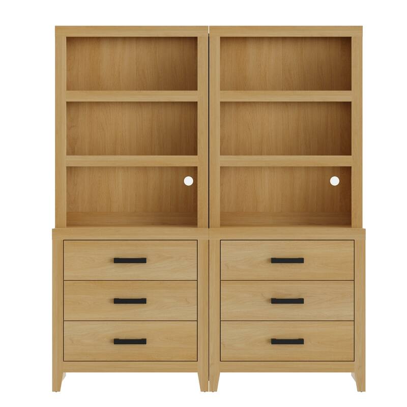 3-Tier Bookshelf with 3 Large Drawers, 74" Tall Farmhouse Bookcase with Wide Metal Handles, for Living Room, Office, Library